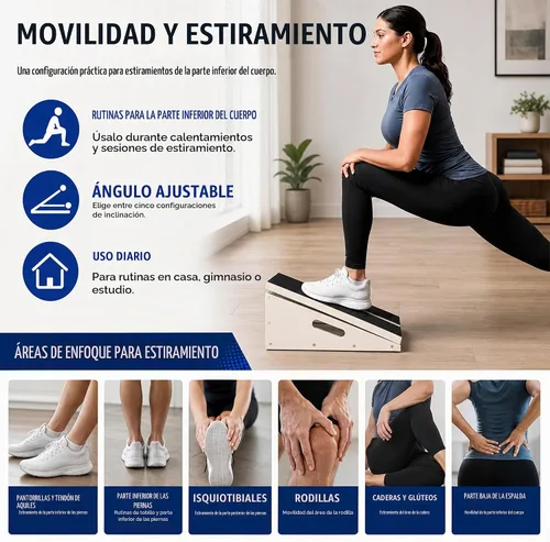 Vista 6 de Tabla inclinada de madera para ejercicio, tabla elástica de pantorrilla, capacidad de 500 libras Kit de ejercicios de tabla inclinada