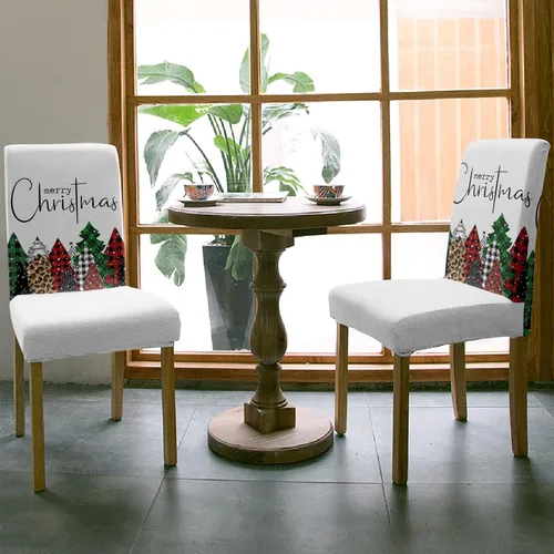 Vista 3 de Funda para silla de comedor, diseño de árbol de Navidad, leopardo, rojo, verde, negro, blanco, copos de nieve, protector para silla de invierno