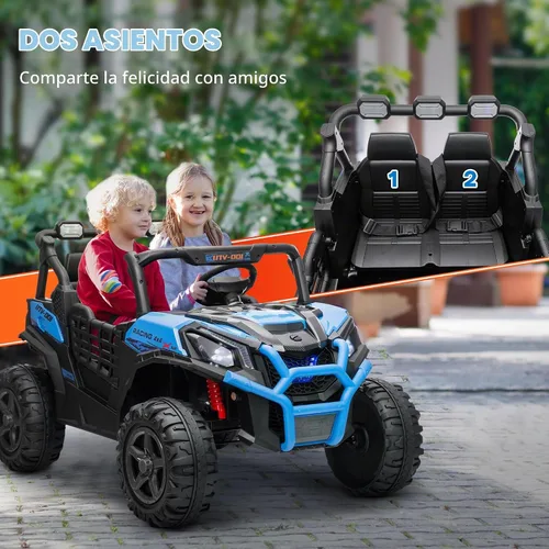Vista 4 de Qaba 24V 2 Seater Ride on Car Electric Off-Road UTV Truck Ages 3-8 Blue Azul