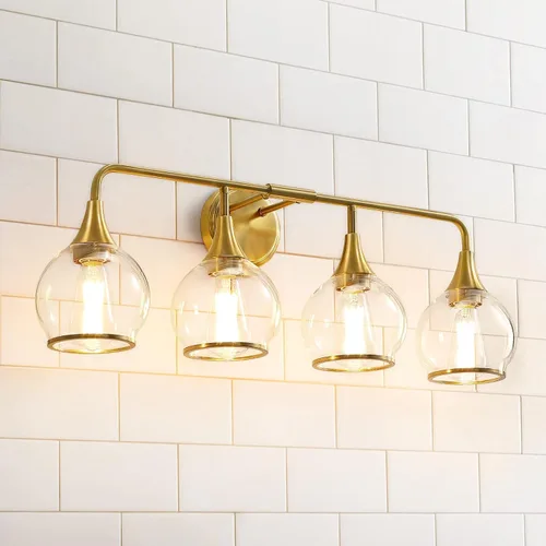 Vista 13 de Accesorios de iluminación de baño en oro cepillado, luces de tocador de 2 luces con pantalla de vidrio esmerilado blanco lechoso, lámpara de tocador
