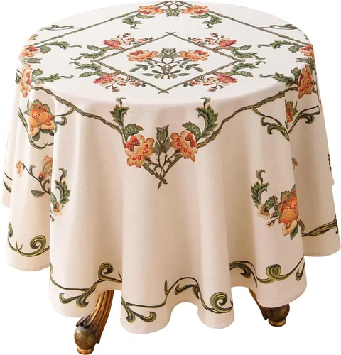 Vista 53 de [Usado] patdrea Mantel largo de lino de diseño verde para mesa rectangular, mantel vintage transpirable con patrón de frutas amarillas, funda