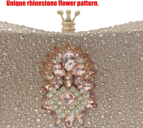 Vista 3 de HUANG ZHUANG Bolso de mano de cristal con lazo para mujer, con diamantes de imitación, para fiesta, boda, lindo bolso