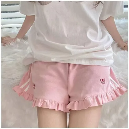 Vista 3 de Kawaii - Pantalones cortos con estampado de pajarita para mujer, pierna ancha, estética, pantalones cortos de yoga, pantalones cortos de sudor