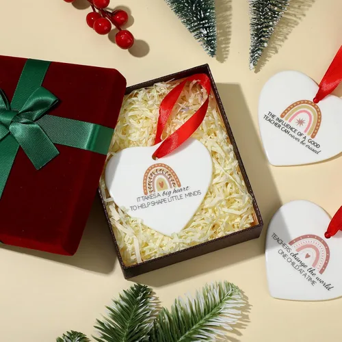 Vista 4 de Sliner 12 piezas de regalo de agradecimiento para profesores, el mejor regalo para profesores para mujeres, adorno de corazón de cerámica