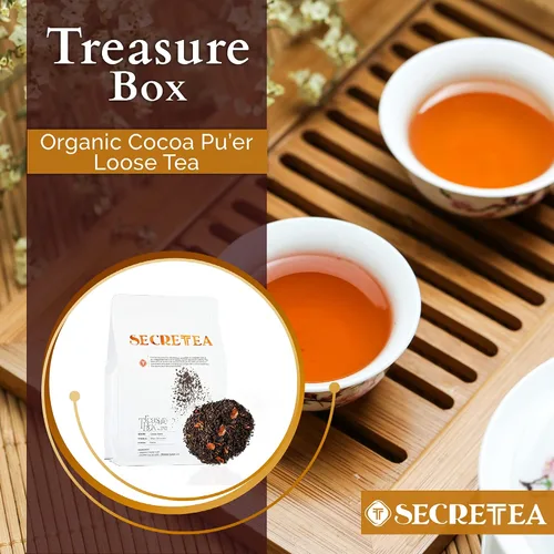 Vista 2 de Té suelto Pu-erh de cacao orgánico I POWERFUL Detox Immune I Heart & Digestion Support, paquete a granel de 12 oz Por T SECRETEA, Treasure Box