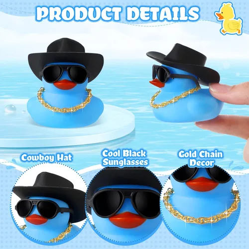 Vista 2 de Sotiff Juego de 48 juegos de patos chirriantes de goma para fiesta de automóvil, decoración de tablero con minicelle, sombrero y gafas de sol