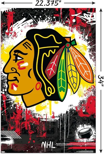 Vista 3 de NHL Chicago Blackhawks - Póster de pared con logotipo Maximalist 23, 34 pulgadas de largo x 22.4 pulgadas de ancho, versión sin marco