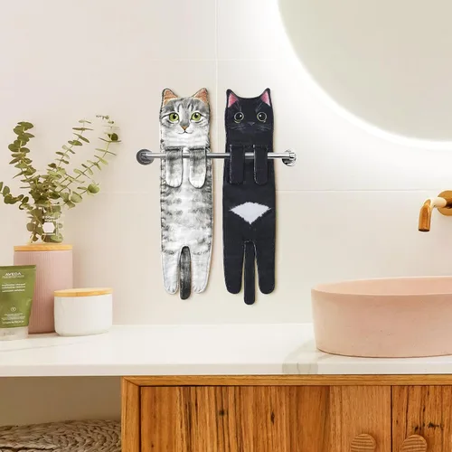Vista 3 de Divertidas toallas de mano para decoración de baño y cocina, bonita toalla de mano colgante de gato, accesorios de cocina, ideas únicas de regalo