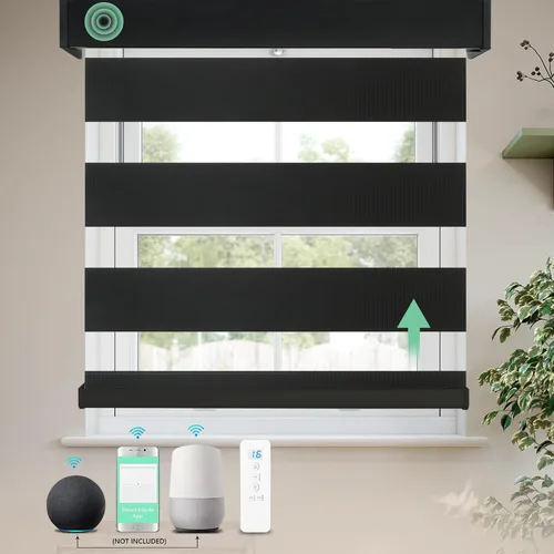 Vista 16 de MING CHEN Persianas motorizadas con control remoto, motor recargable integrado, persianas eléctricas automáticas de cebra compatibles con Alexa