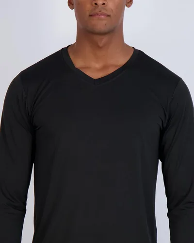Vista 4 de Real Essentials Paquete de 4 camiseta deportiva de manga larga con cuello en V para hombre, de ajuste seco, para exteriores, UPF 50+