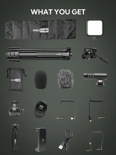 Vista 8 de USKEYVISION Kit de inicio de vlogging para iPhone y Youtuber, equipo de creación de contenido para iPhone 16/15Pro Max con trípode extensible