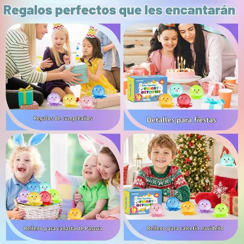 Vista 7 de VISCOO Paquete de 16 bolas antiestrés de pulpo para niños, juguetes blandos Multicolor