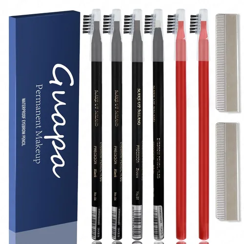 Vista 10 de 6pcs Impermeable Rojo Microblading Cejas Mapping Lápiz de Núcleo Duro Peel Off Maquillaje Permanente Lápiz de Tatuaje de Labios (Marrón)