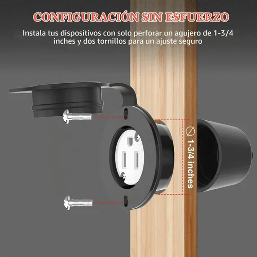 Vista 9 de Toma de corriente con bridas, NEMA 5-15 15 Amp Toma de corriente con brida de hoja recta con tapas, 120-125 voltios, 2 polos-3 cables, grado