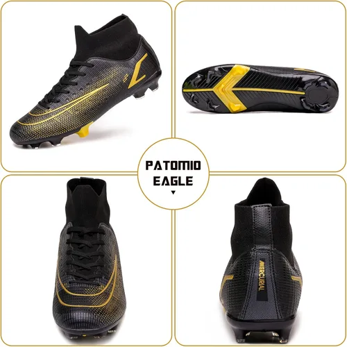 Vista 4 de Patomio Eagle Botines de fútbol para hombre botas de fútbol con pinchos soporte de tobillo para interiores y exteriores entrenamiento de competición