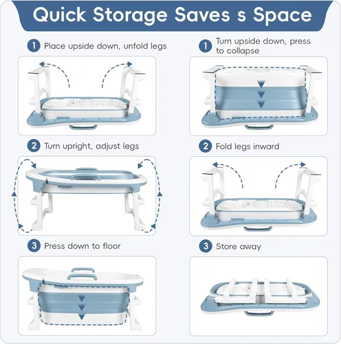 Vista 2 de Foldable Bathtub for Adults, Extra Large Insulated Soaking Tub Blue
