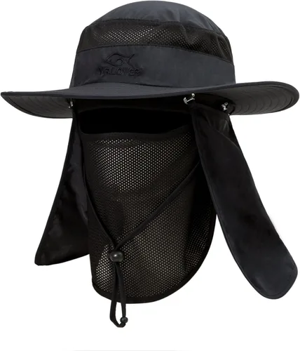 Vista 9 de YR.Lover Gorra de pesca de ala ancha con protección solar UV para exteriores con solapa extraíble