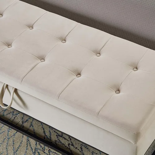 Vista 5 de Linique Banco de cama de 58.6 pulgadas para dormitorios con espacio de almacenamiento, banco de almacenamiento de terciopelo con botones y base
