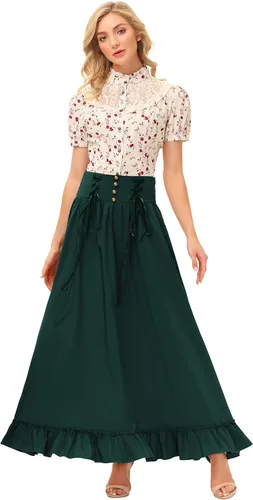 Vista 4 de Scarlet Darkness Falda larga victoriana para mujer, falda vintage eduardiana de cintura alta