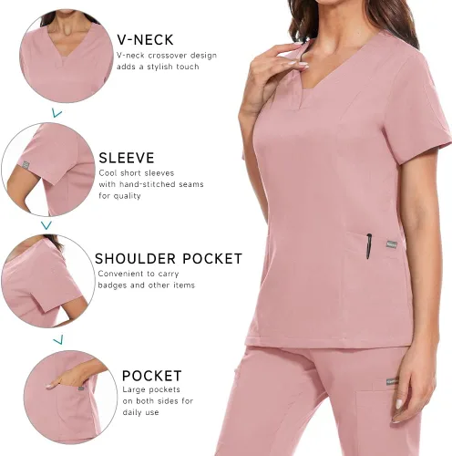Vista 3 de niaahinn Camiseta quirúrgica clásica con cuello en V para mujeres y hombres, para uso médico debajo de la exfoliación, para hombres y mujeres