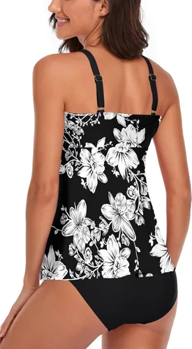 Vista 3 de Trajes de baño tankini para mujer, 2 piezas, blusa sin mangas, con parte inferior de bikini