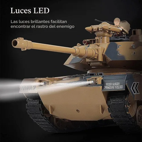 Vista 3 de fisca Tanque de control remoto M1A2 RC 1/18 con 2.4 GHz, 15 canales, fumar - Tanque de batalla principal Abrams que juguete militar para niños