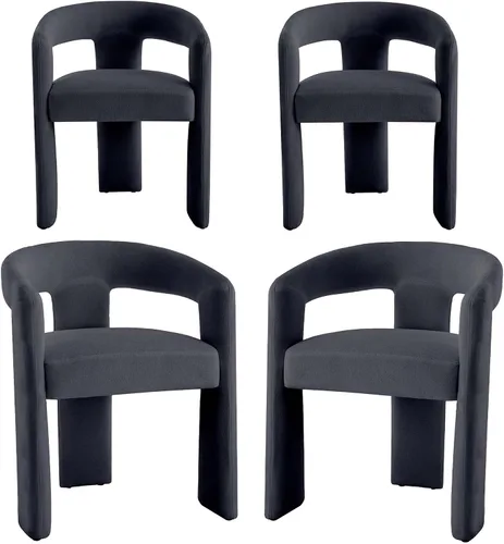 Vista 19 de Modern Boucle - Juego de 2 sillas de comedor tapizadas con diseño de barril con brazo, cómodas sillas laterales para cocina, comedor, recepción