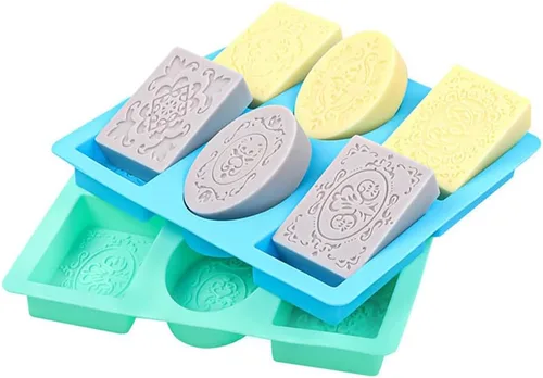Vista 7 de Moldes de jabón para hacer jabón, paquete de 2 moldes de silicona para jabón, molde de jabón hecho a mano, rectangular, ovalado y formas de flores