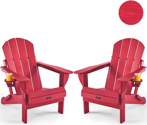 Vista 34 de Ciokea Silla Adirondack plegable con textura de madera, silla Adirondack para patio, resistente a la intemperie, silla de plástico para hoguera