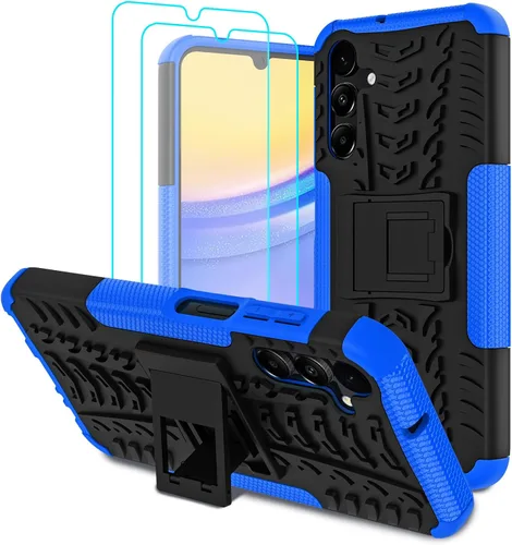 Vista 11 de para Samsung Galaxy A15 5G Funda con protector de pantalla de 2 paquetes, grado militar a prueba de golpes, cubierta acolchada resistente con Negro