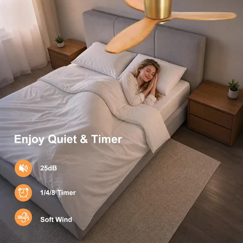 Vista 4 de WINGBO Ventilador de techo empotrado de madera sin luz
