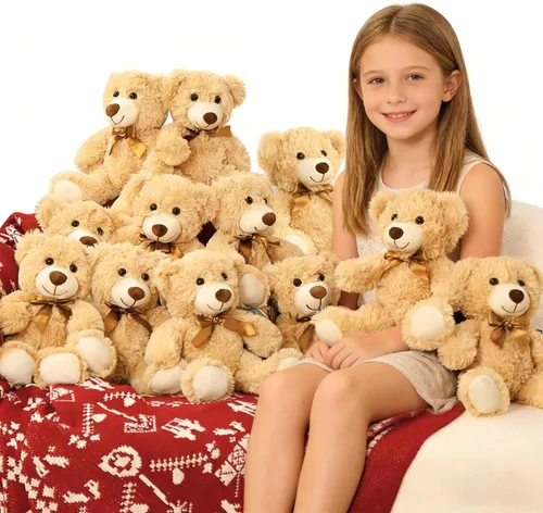 Vista 13 de MaoGoLan - 10 unidades de osos de peluche navideños, osos de peluche de 14'' con trajes clásicos de Santa - Camisa y sombrero removibles, se ajustan