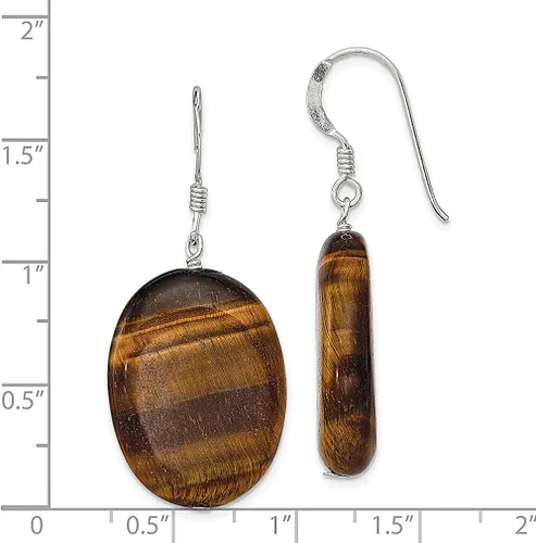 Vista 4 de Aretes colgantes ovalados de plata de ley 925 con forma de ojo de tigre, perlas de gota, piedra natural, concha, joyería fina para mujeres, regalos