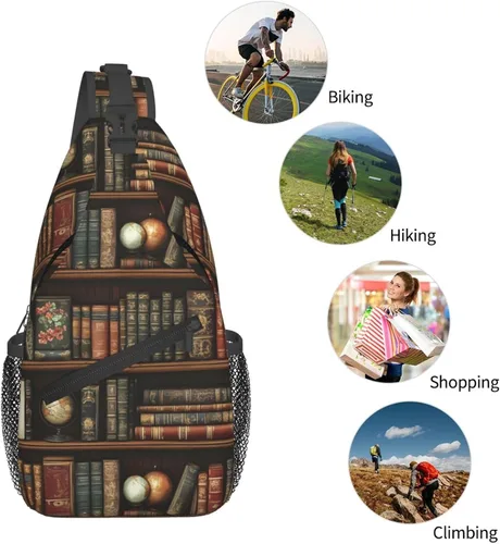 Vista 5 de Small Crossbody Bags for Women Men - Vintage Bookshelves Print Adjustable Shoulder Bag Fanny Packs Belt Sling Bag Crossbody Purses Backpack for