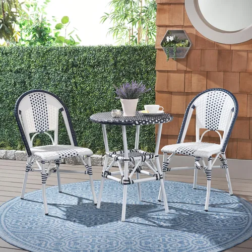 Vista 2 de SAFAVIEH Outdoor Collection Zoya - Silla apilable (2 unidades), color azul marino y blanco