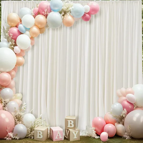Vista 13 de Cortinas de fondo azul bebé de 10 x 9 pies sin arrugas para fiestas, cortinas de tela gruesa para fotos, para bodas, cumpleaños, baby shower