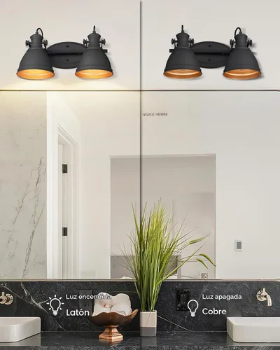 Vista 3 de Lámpara de tocador de baño industrial negra de 2 luces sobre
