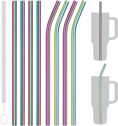 Vista 12 de Tomorotec - 14 popotes de acero inoxidable aptos para vasos Stanley de 30 onzas, color negro 11" Reusable Drinking Straws with Brush, 7 Bent & 7