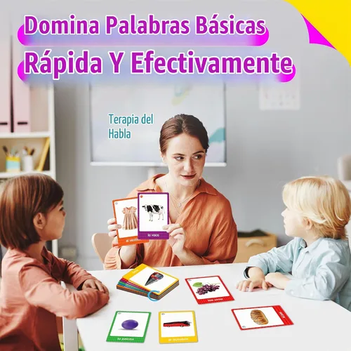 Vista 5 de 60 tarjetas flash en inglés y español, tarjetas de sustantivos de doble cara, palabras bilingües de visión – animales, colores, alimentos