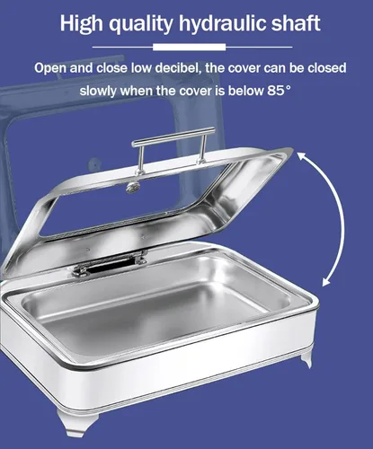 Vista 5 de Calentador de alimentos de 9 litros, juego de bufé rectangular con tapa visible de vidrio y control de temperatura, servidores de buffet