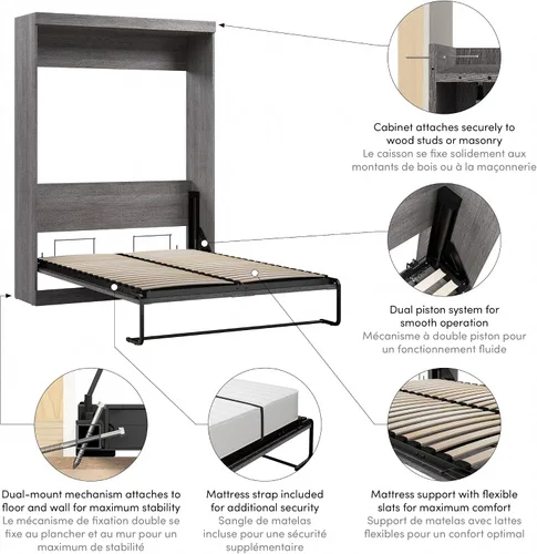 Vista 10 de Bestar Cama Murphy completa, gris corteza, pur, 59 W