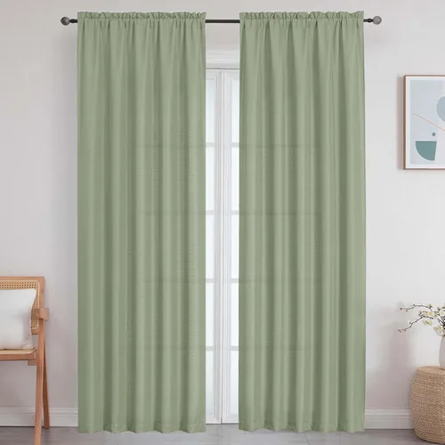 Vista 121 de Cortinas de lino para dormitorio y sala de estar de 96 pulgadas de largo, juego de 2 paneles, con bolsillo para cortinero, filtrado de luz, textura
