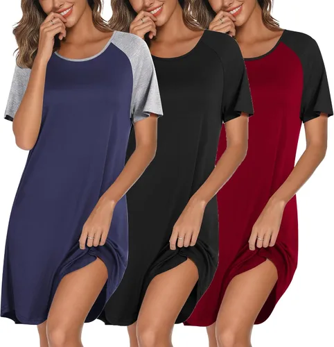 Vista 15 de Ekouaer Camisones de algodón para mujer, paquete de 3 camisones de dormir de manga corta, camisón suave para dormir