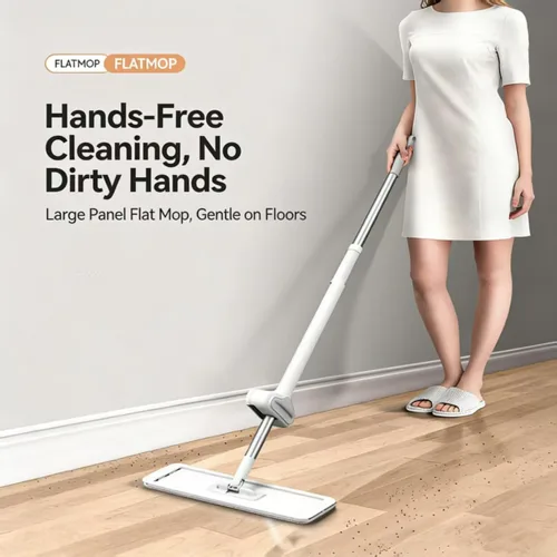 Vista 8 de Trapeador de microfibra plana en seco húmedo para pisos de madera dura 6 almohadillas lavables incluidas, giro de 360°, para azulejos de cocina