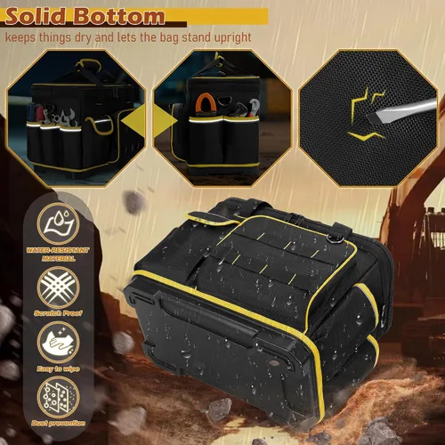 Vista 2 de Marscamd Bolsa de herramientas de 16 pulgadas con parte inferior dura y un divisor desmontable, bolsa de herramientas resistente con múltiples