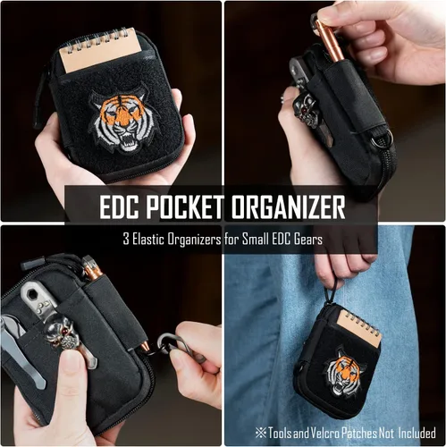 Vista 6 de Sayram Bolsa EDC, organizador de bolsillo, bolsa poderosa para hombres, bolsas EDC con parches, pequeña bolsa de herramientas con anillo en D
