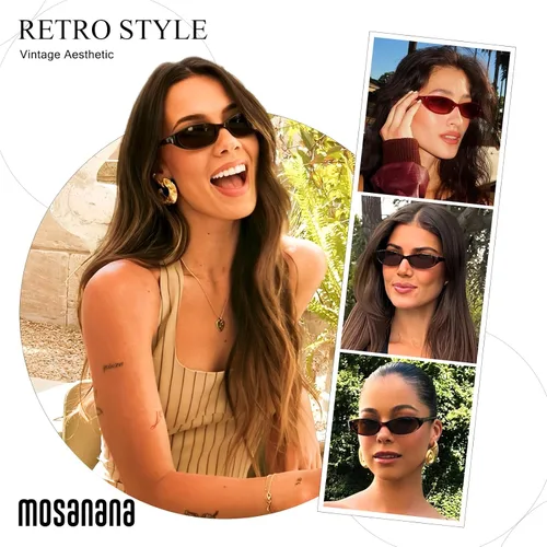 Vista 4 de mosanana Gafas de sol retro ovaladas ojo de gato para mujer Y2k 90s moderno estrecho pequeño MS52585