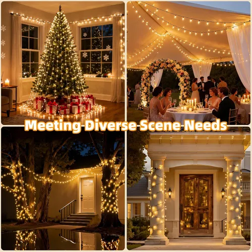 Vista 9 de AHAWILL Luces de Navidad blancas cálidas para exteriores, tira de 250 luces LED de 83 pies con 8 modos, luces de árbol de Navidad para interiores
