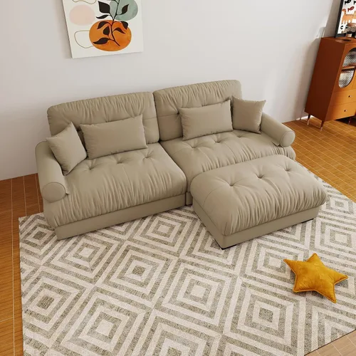 Vista 80 de Sofá modular de gran tamaño de 94 pulgadas, sofás seccionales grandes de color beige y blanco para sala de estar, juego de sofá de terciopelo, sofás