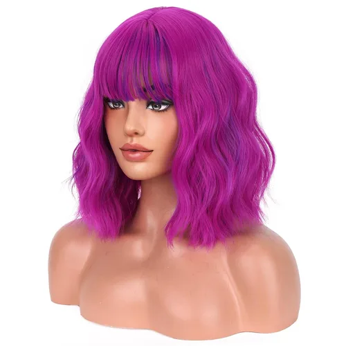 Vista 23 de BERON Pelucas cortas verdes para mujer, peluca rizada ondulada con flequillo para niñas, pelucas de cabello de color verde aguacate, peluca